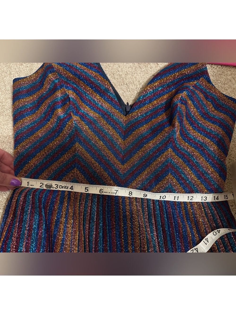 Dress the Population Haley Metallic Cobalt Pleated Chevron Dress Medium - Picture 10 of 12